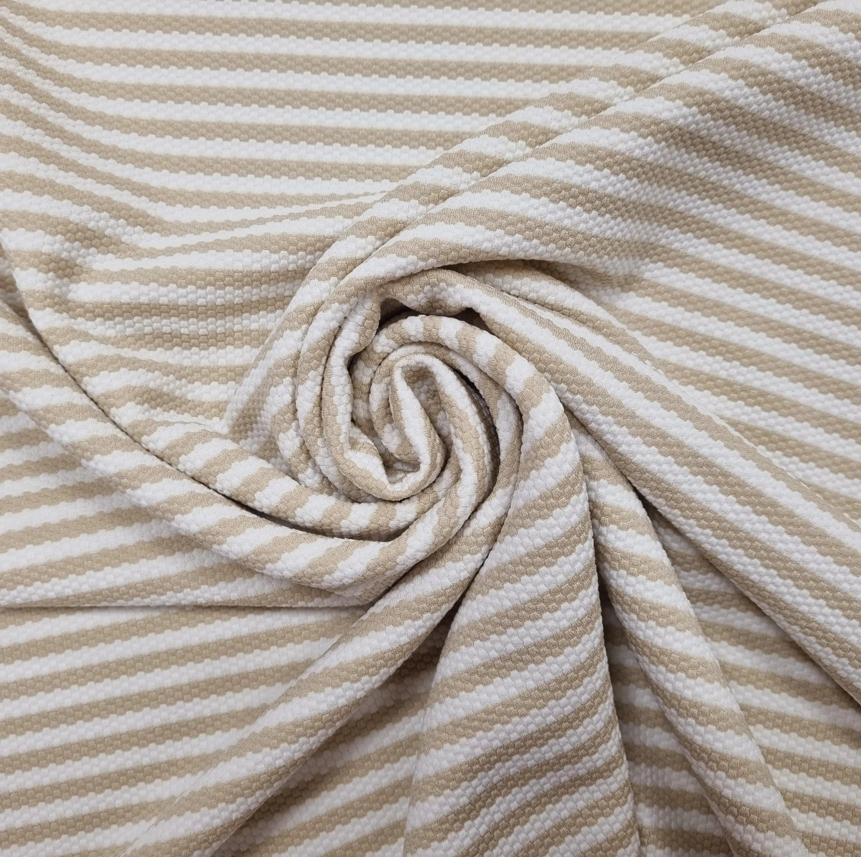Jacquardjersey gestreift beige weiß Waben CSM-STOFFE