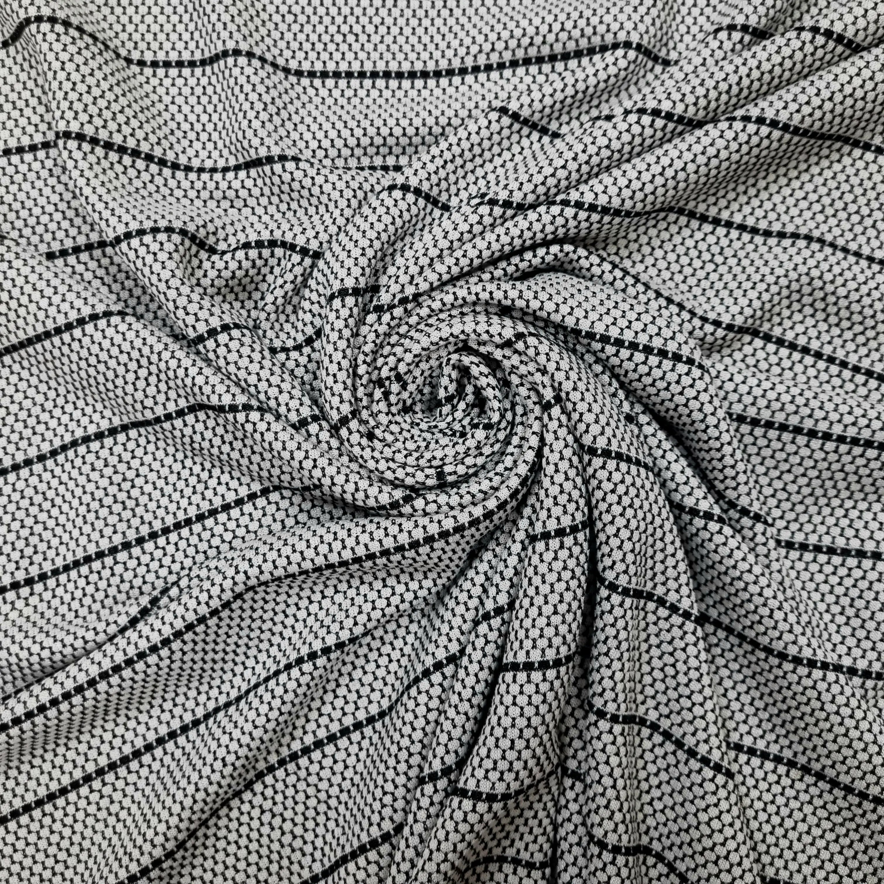 Jacquardjersey grau mit Waben und Streifen CSM-STOFFE