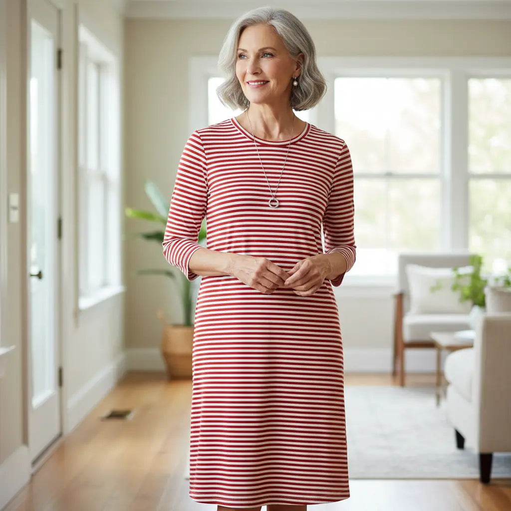 Jersey-Kleid mit sehr feinen Streifen