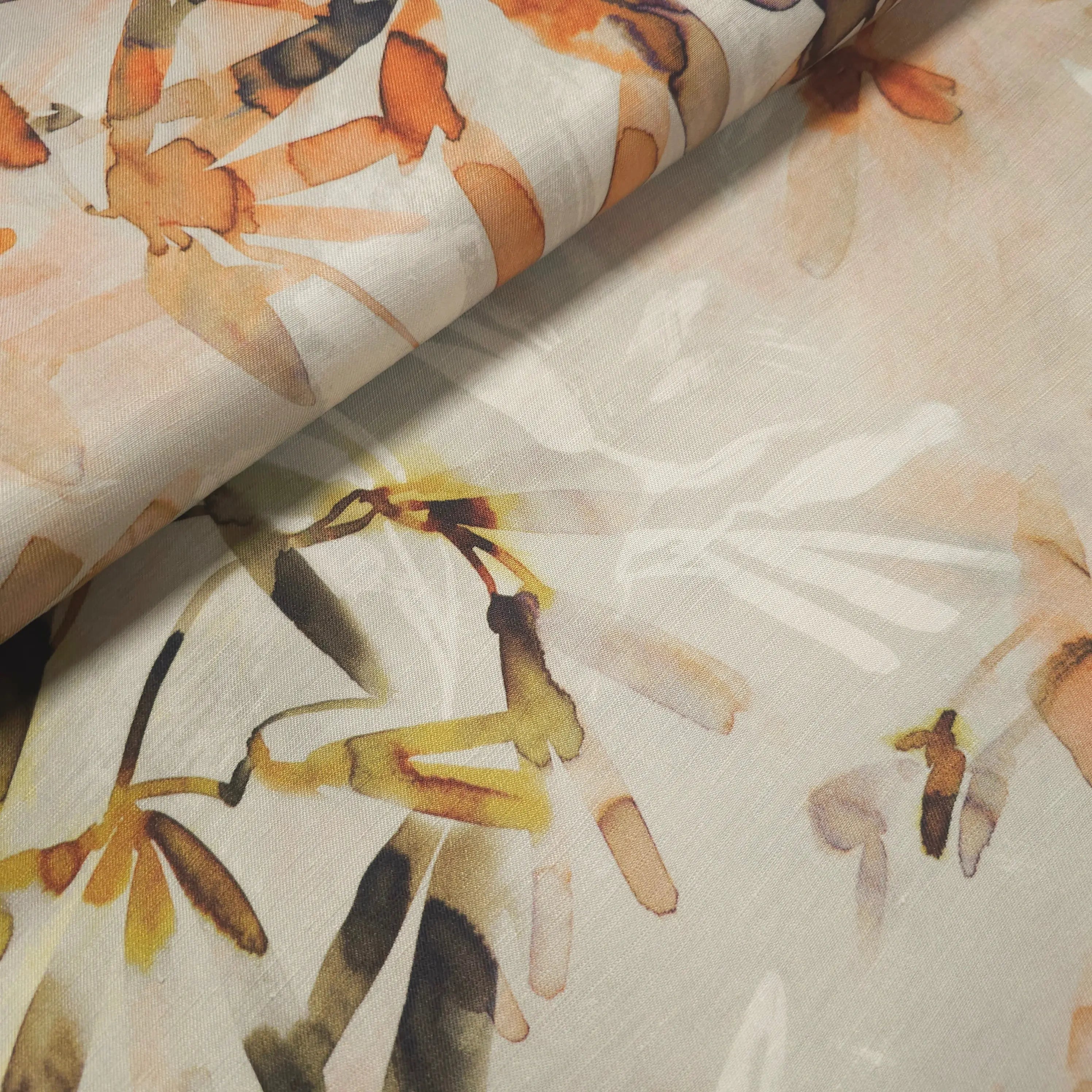 Leinen/Cupro mit Blumen CSM-STOFFE