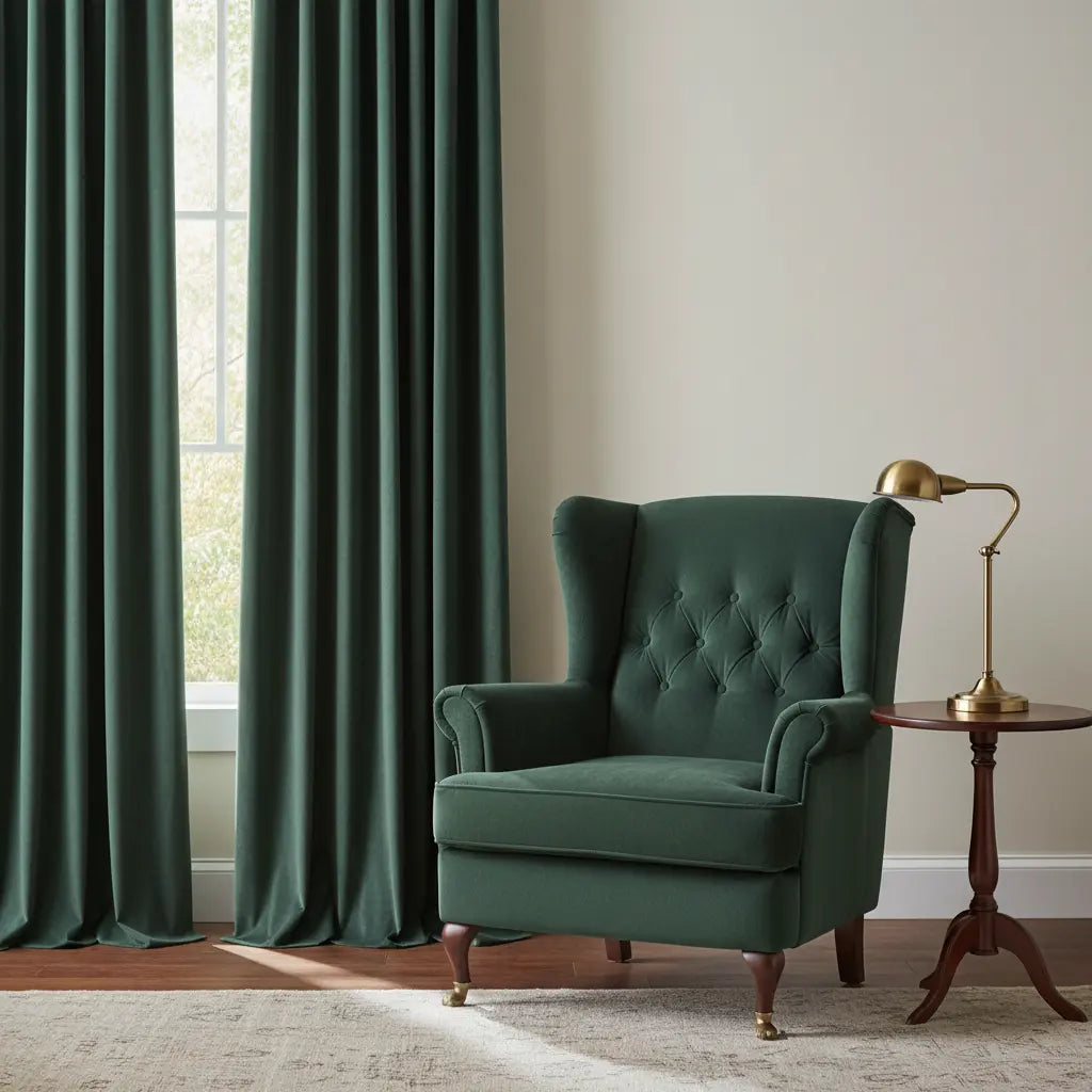 Vorhang und Möbelbezug in Dunkelgrün
