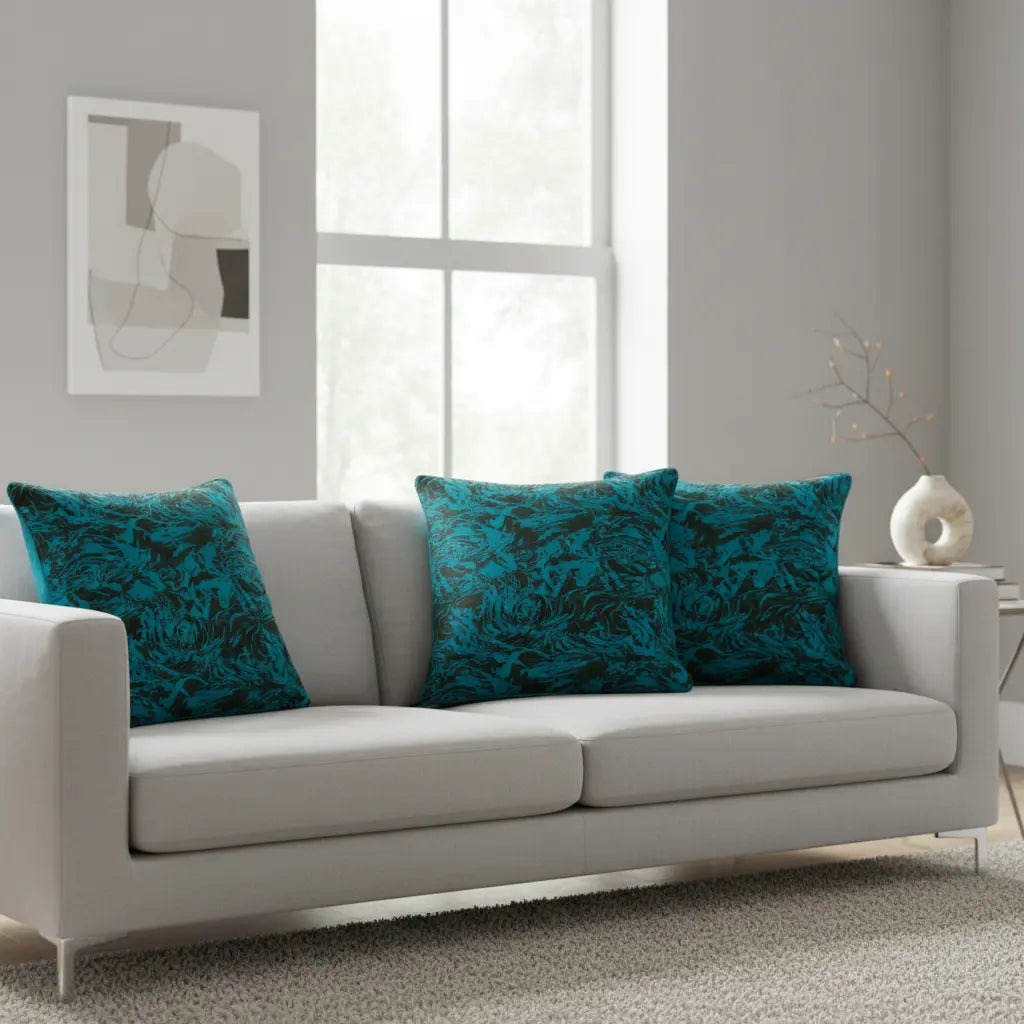 Dekorative Kissen mit türkis-schwarzem Muster