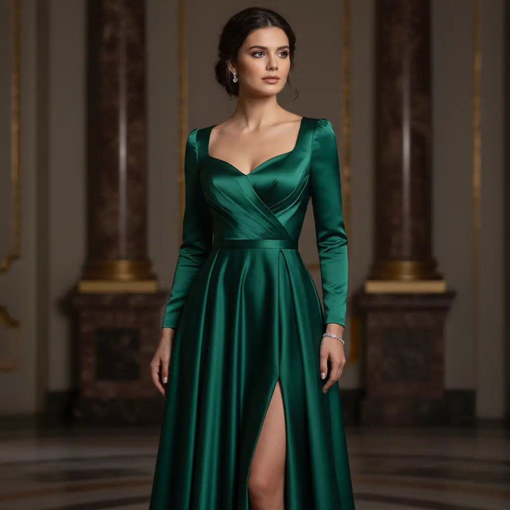 Elegantes Satin-Kleid in Tannengrün