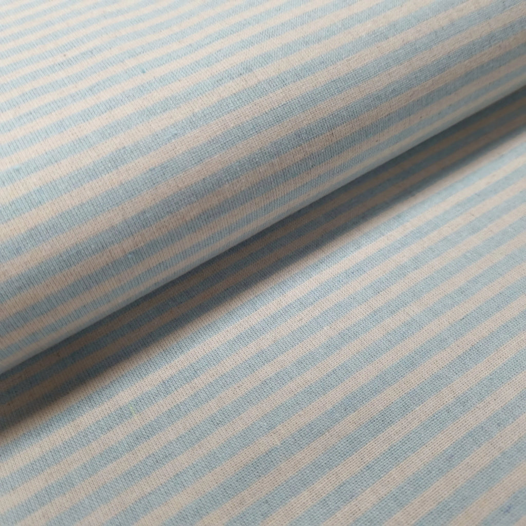 Recycelter Baumwoll- Polyester,  Viskosestoff gestreift blau CSM-STOFFE