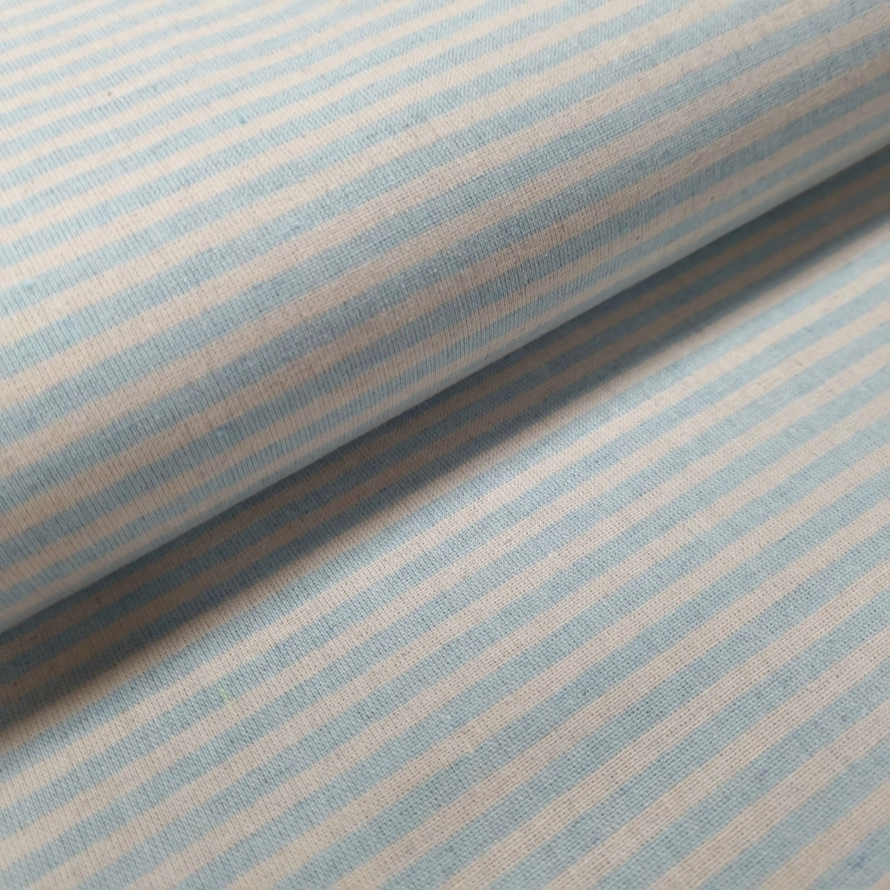 Recycelter Baumwoll- Polyester,  Viskosestoff gestreift blau CSM-STOFFE