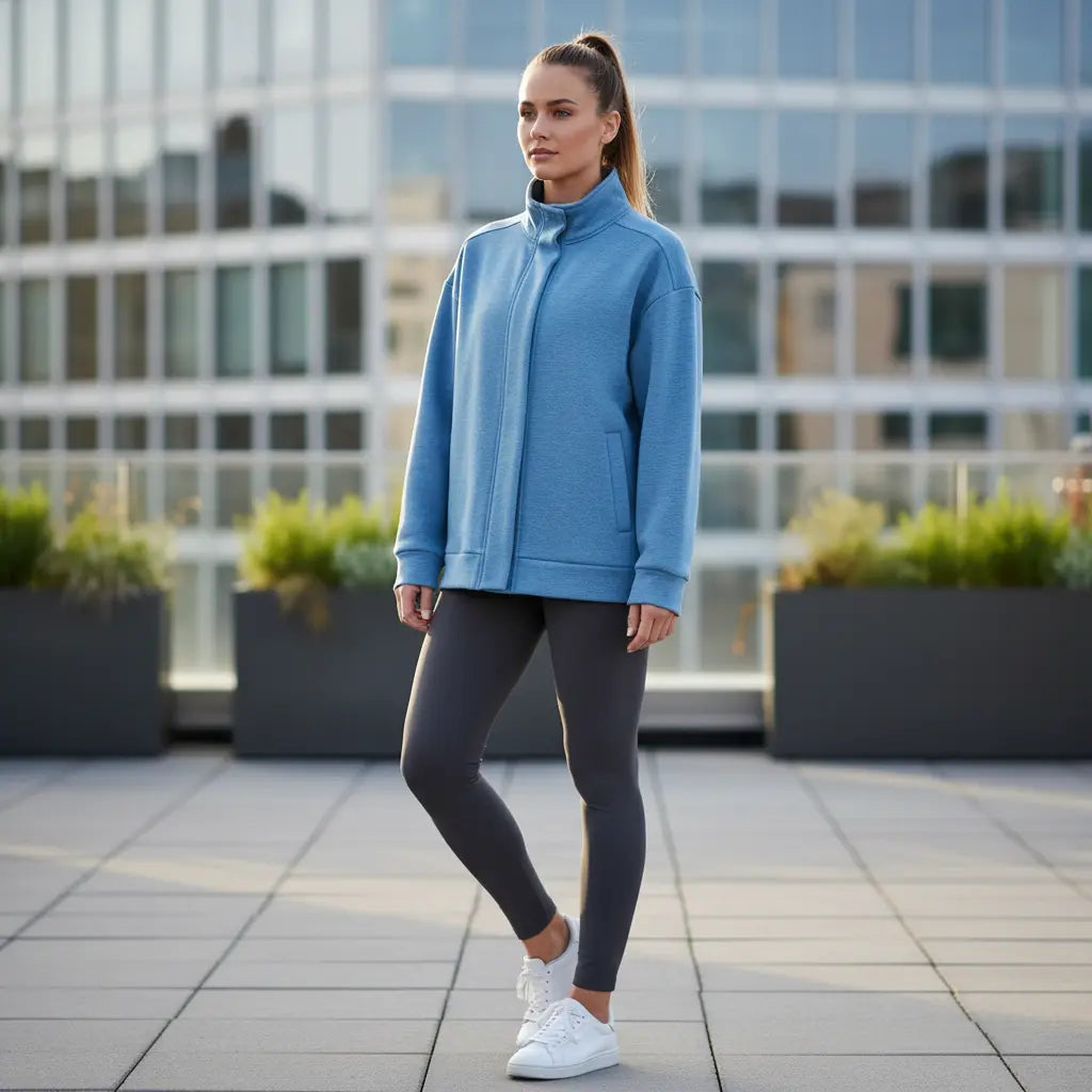 Lockere Jacke in blau-meliertem Scuba