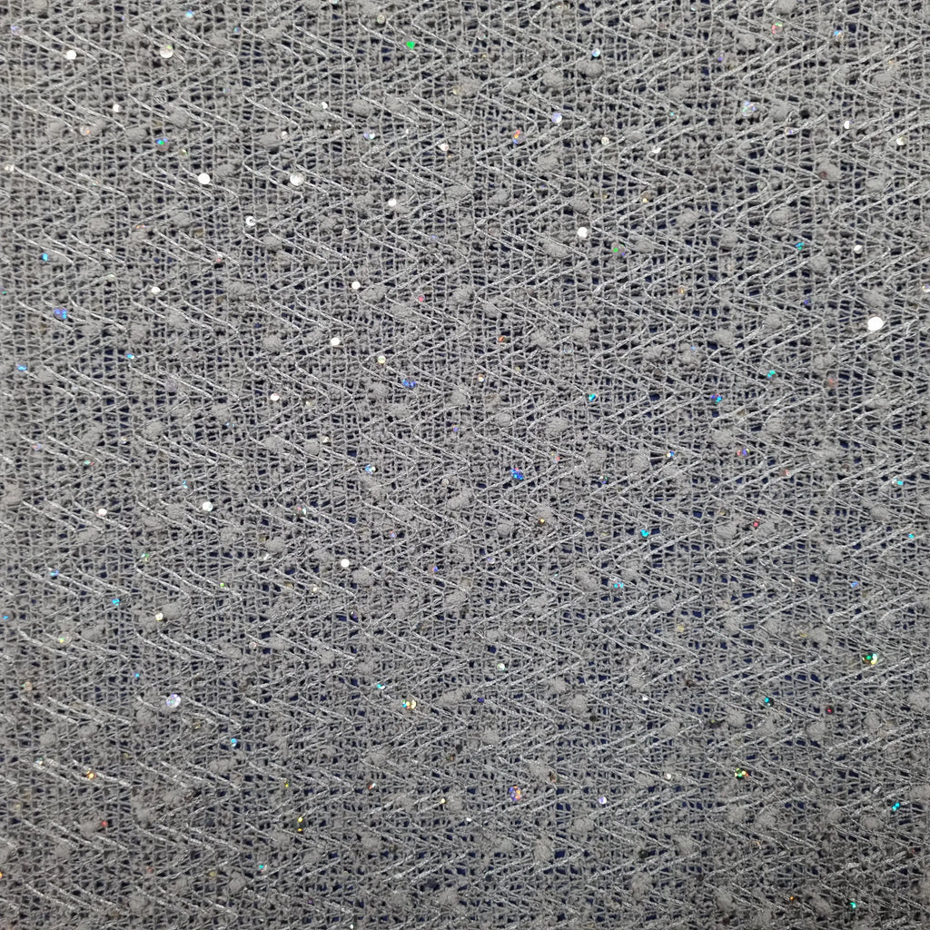 Spitze grau Zick-Zack Muster und Pailletten CSM-STOFFE