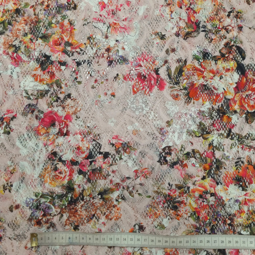 Spitze mit Blumenmotiv rosa CSM-STOFFE