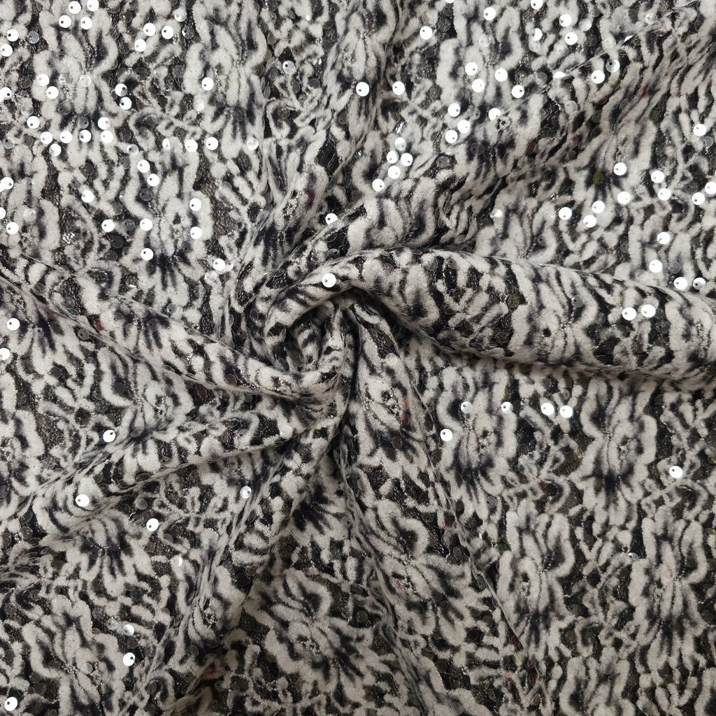 Spitze mit transparenten Pailletten schwarz weiß CSM-STOFFE