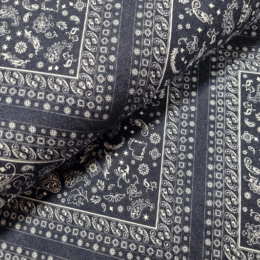 Stretch Jeansstoff mit Rauten- und Paisleymotiv CSM-STOFFE