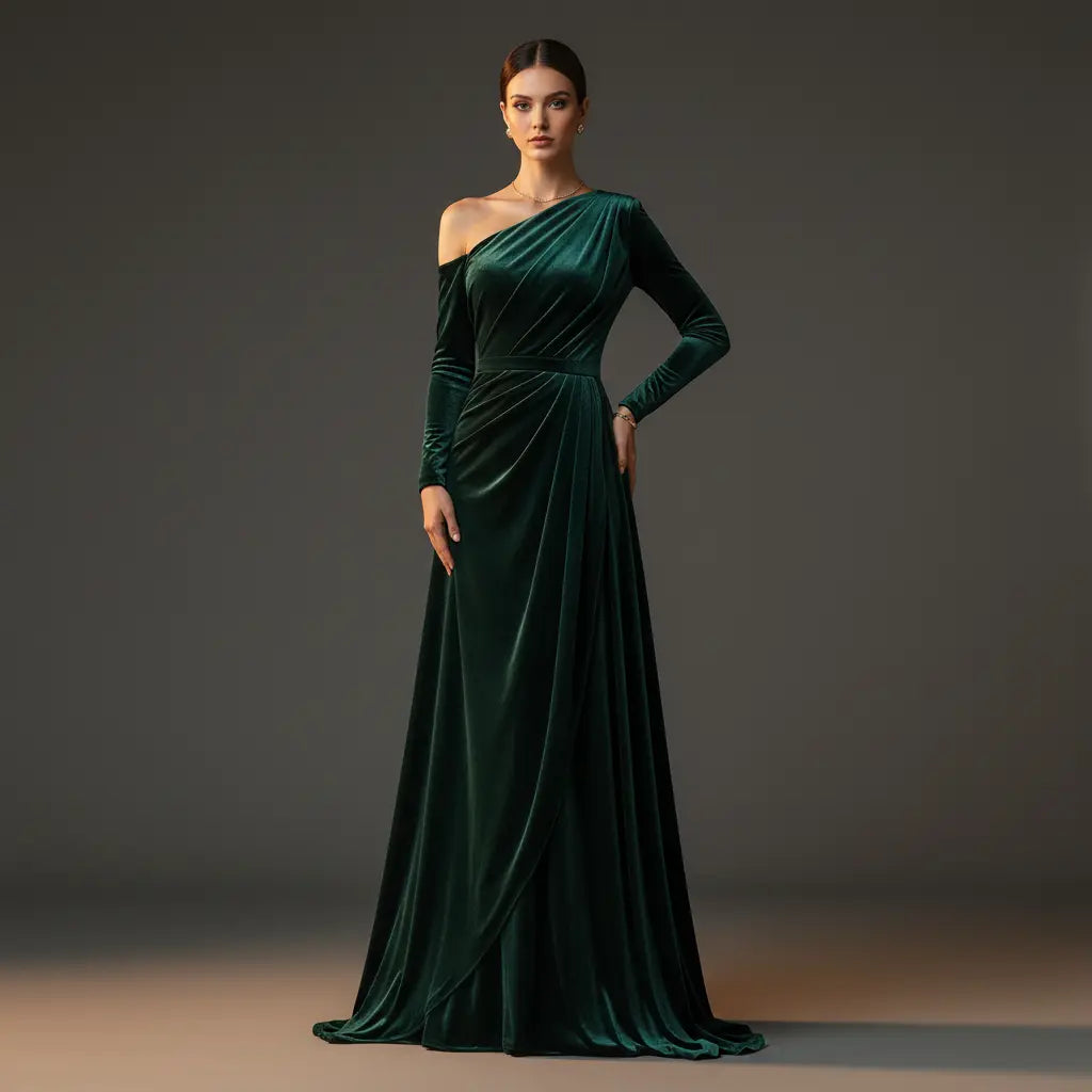 Kleid aus dunkelgrünem Samt