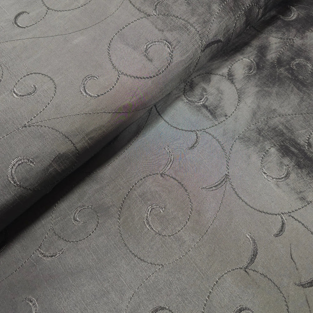 Taft grau bestickt | Ornamente CSM-STOFFE