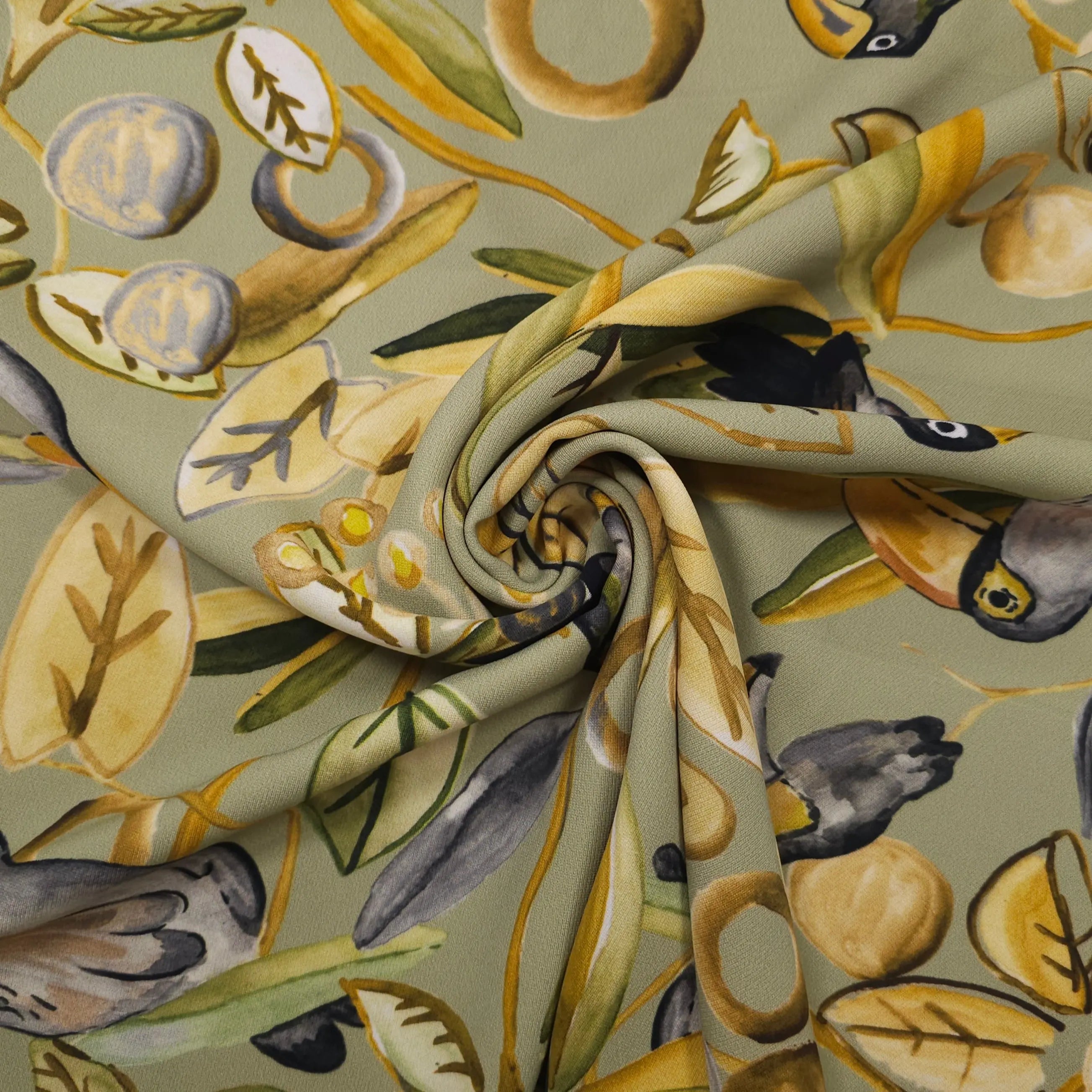 Tropischer Tukan Stoff | salbeigrün CSM-STOFFE