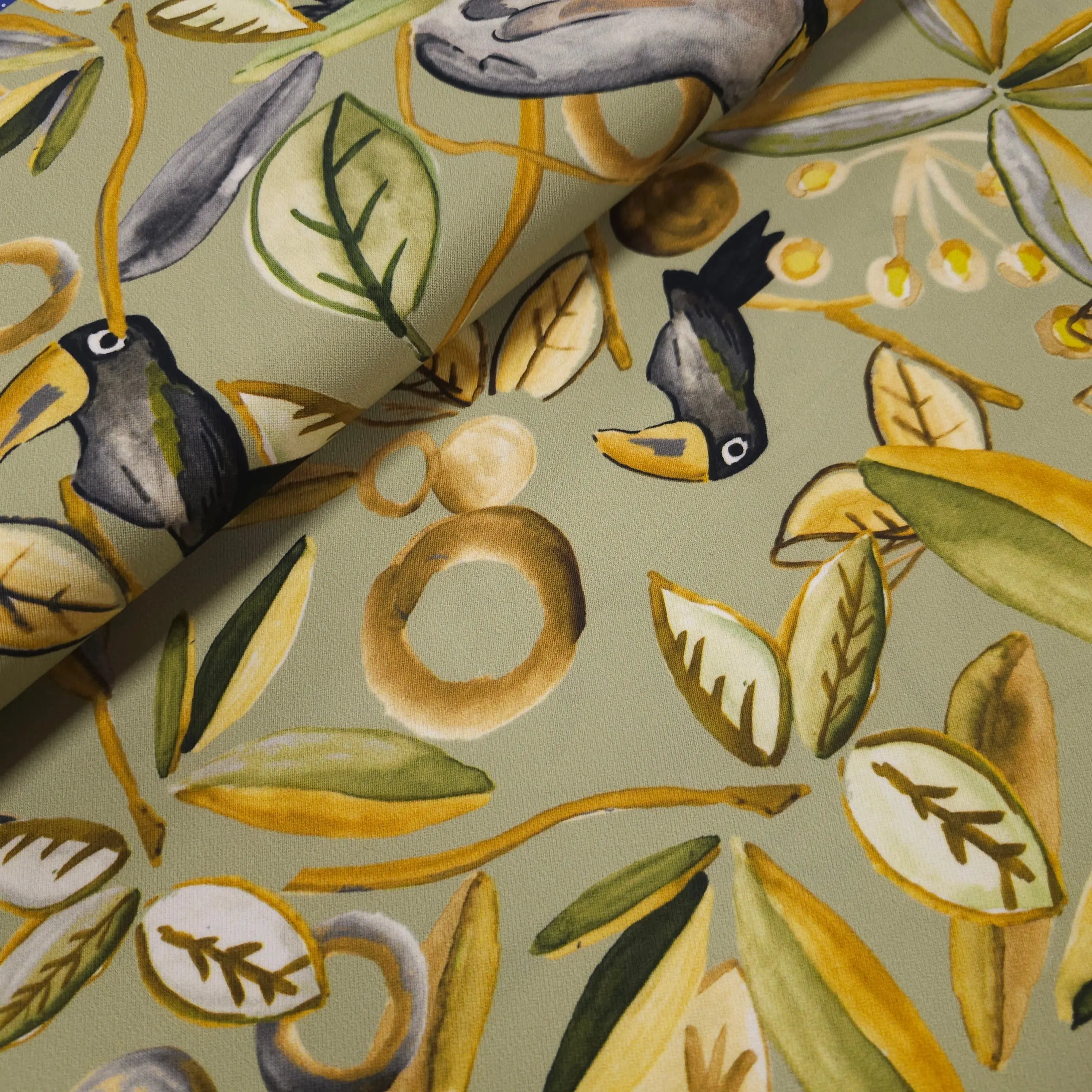 Tropischer Tukan Stoff | salbeigrün CSM-STOFFE