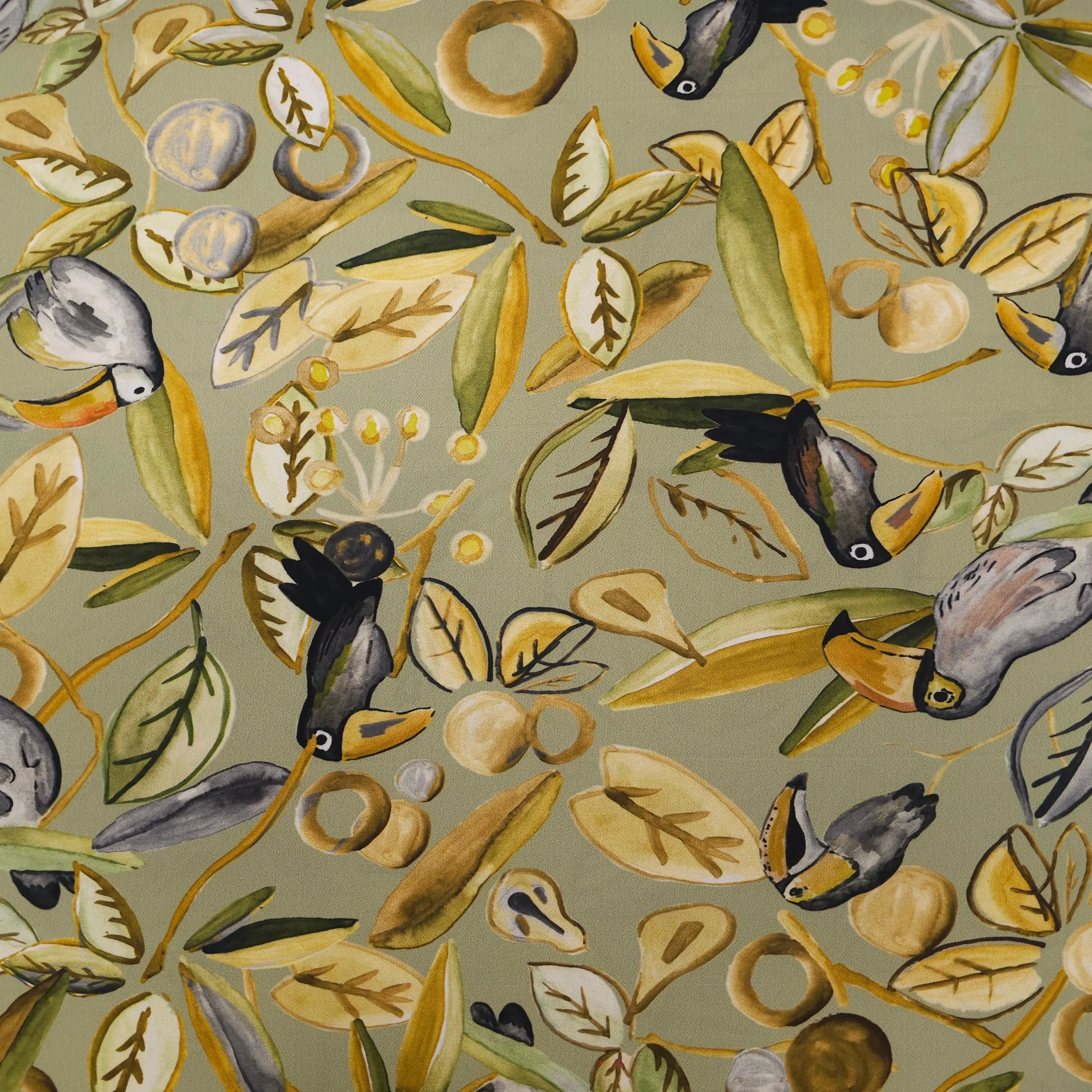 Tropischer Tukan Stoff | salbeigrün CSM-STOFFE