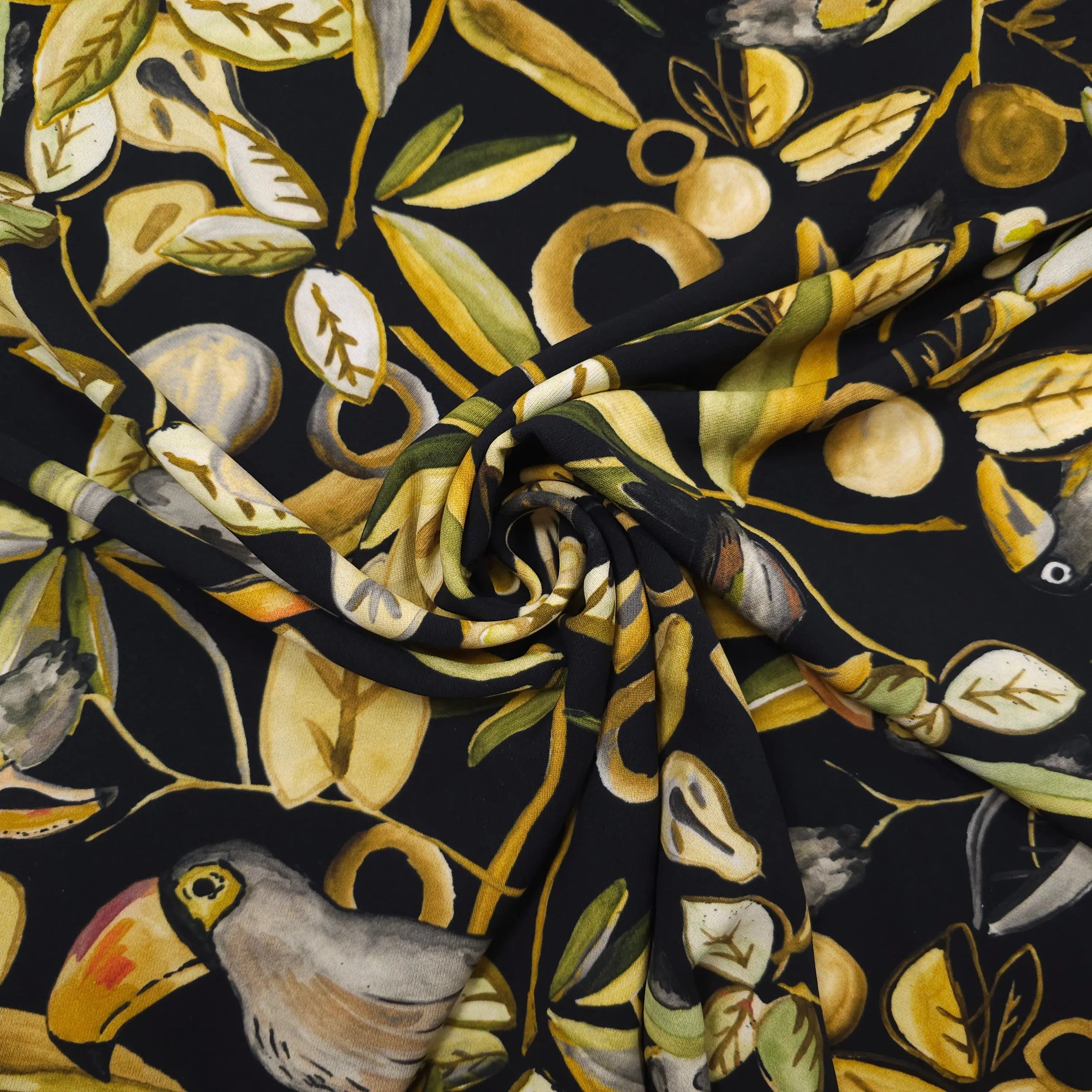 Tropischer Tukan Stoff | schwarz CSM-STOFFE