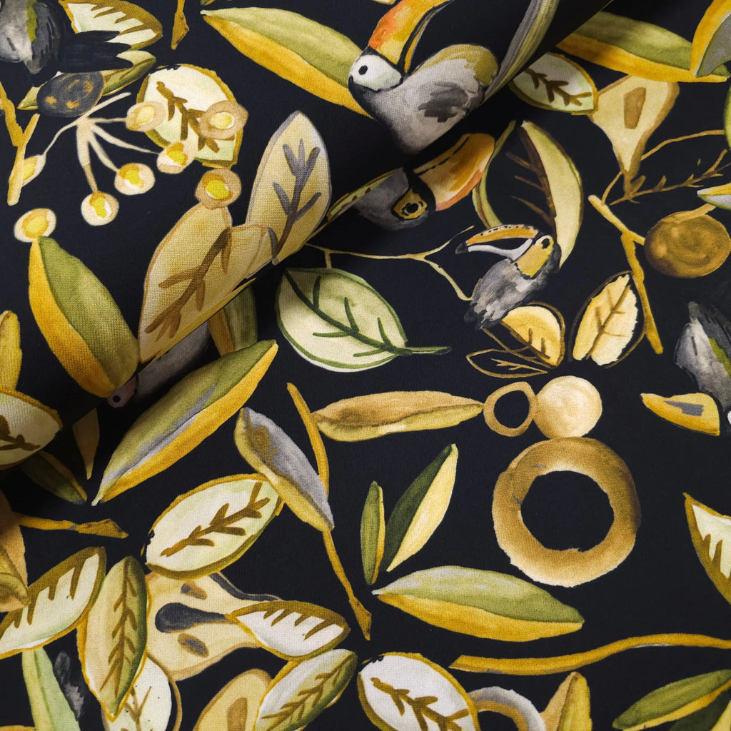 Tropischer Tukan Stoff | schwarz CSM-STOFFE