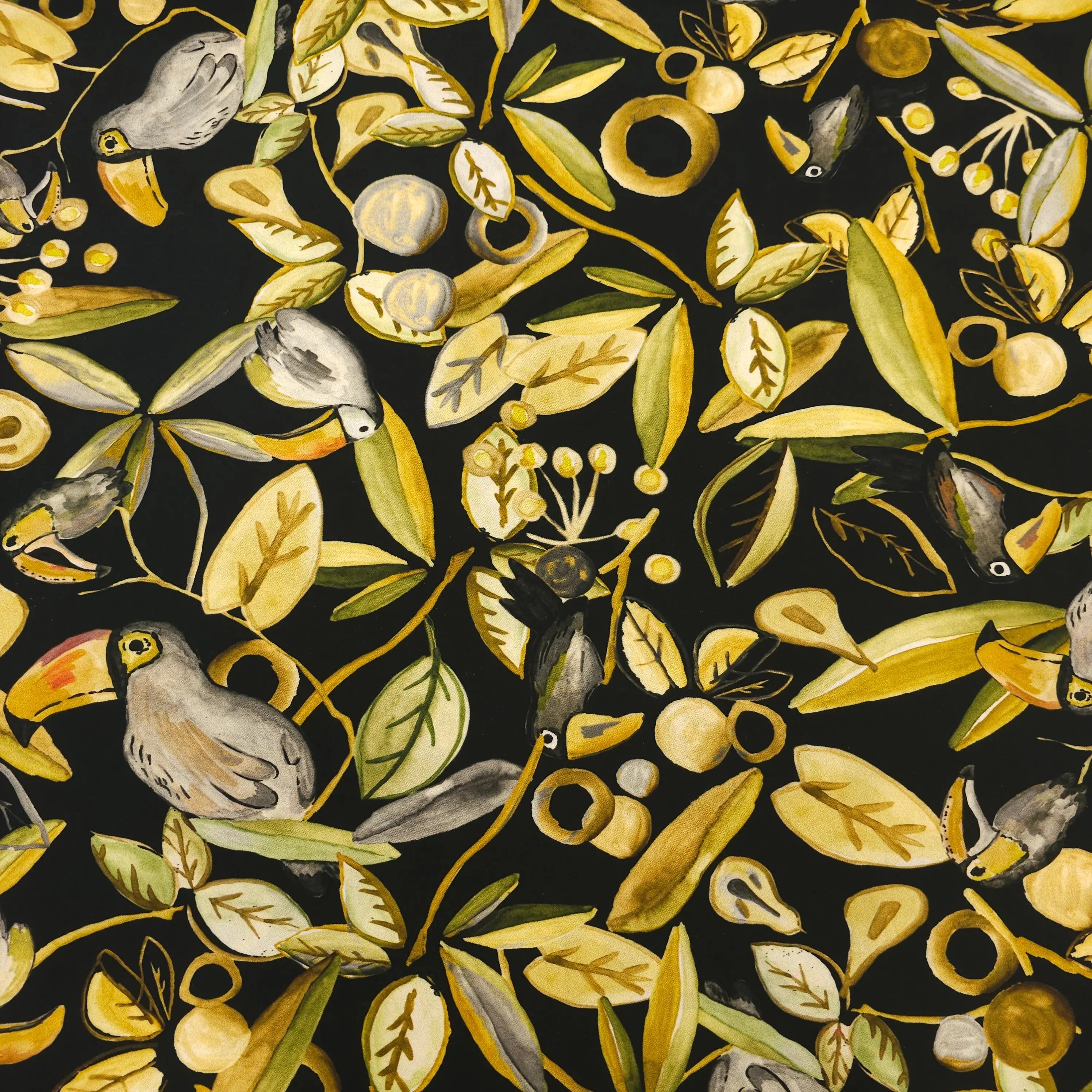 Tropischer Tukan Stoff | schwarz CSM-STOFFE