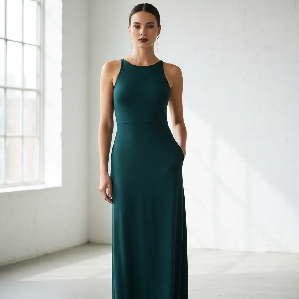 Glattes Kleid in Dunkel-Petrol
