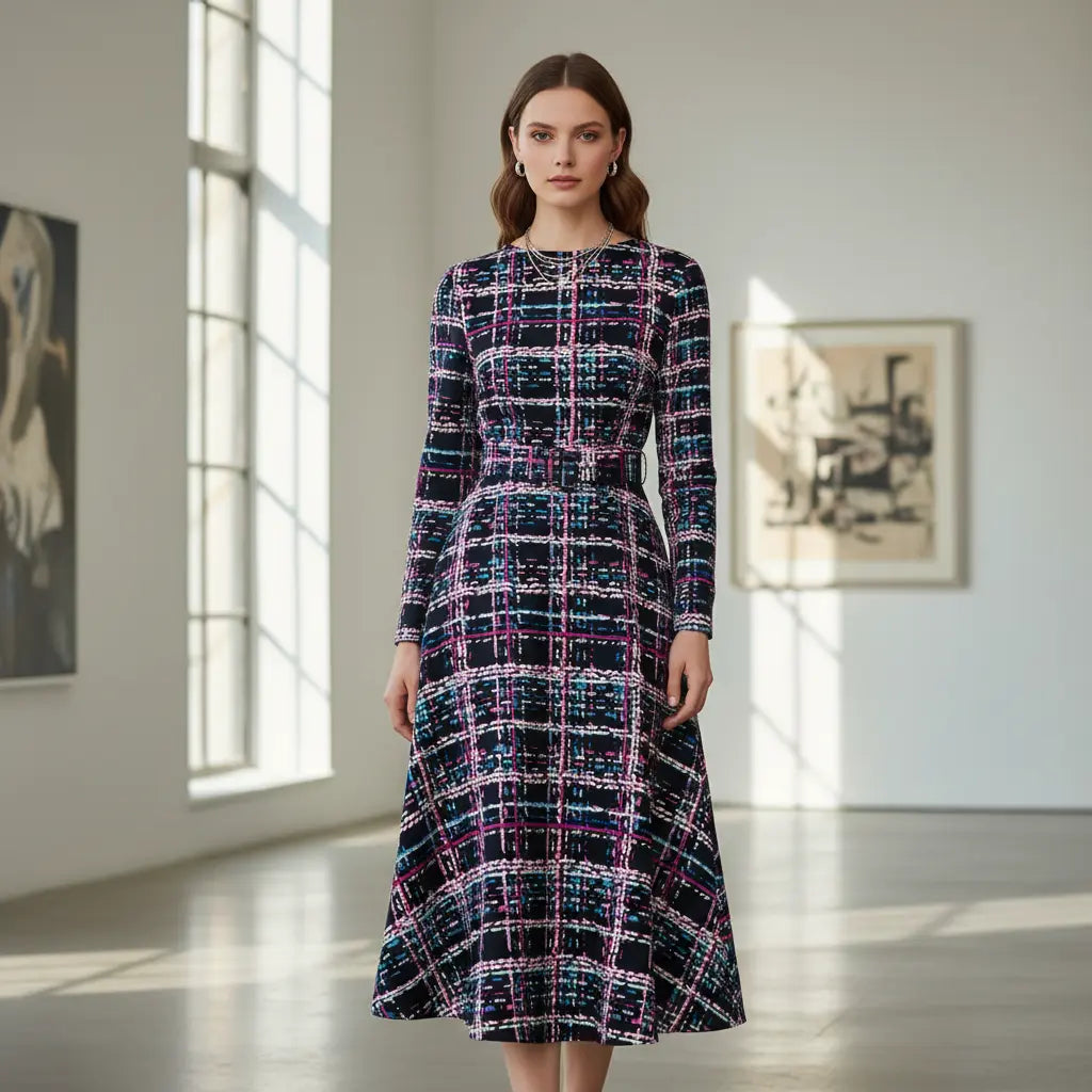 Kleid mit Karo-Muster und mehr pinken Streifen