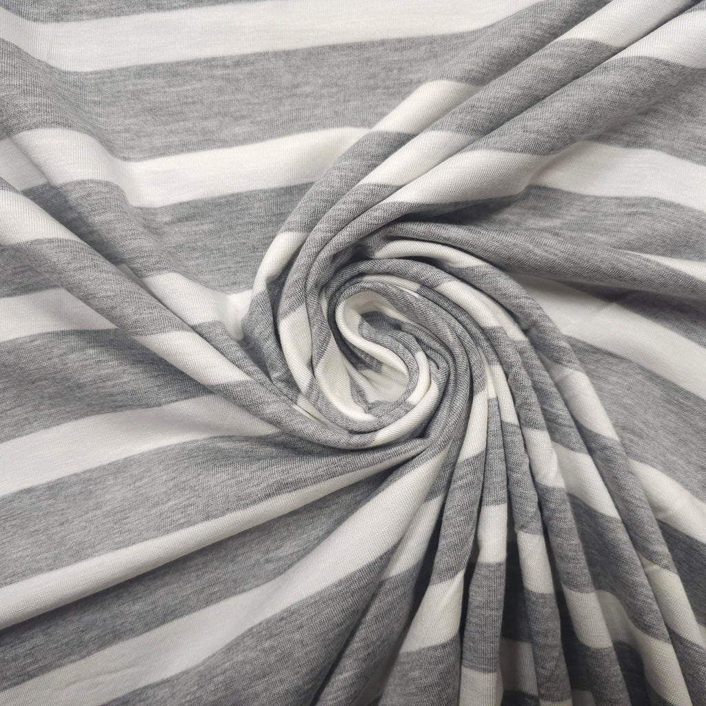 Viskosejersey gestreift | grau/weiß CSM-STOFFE