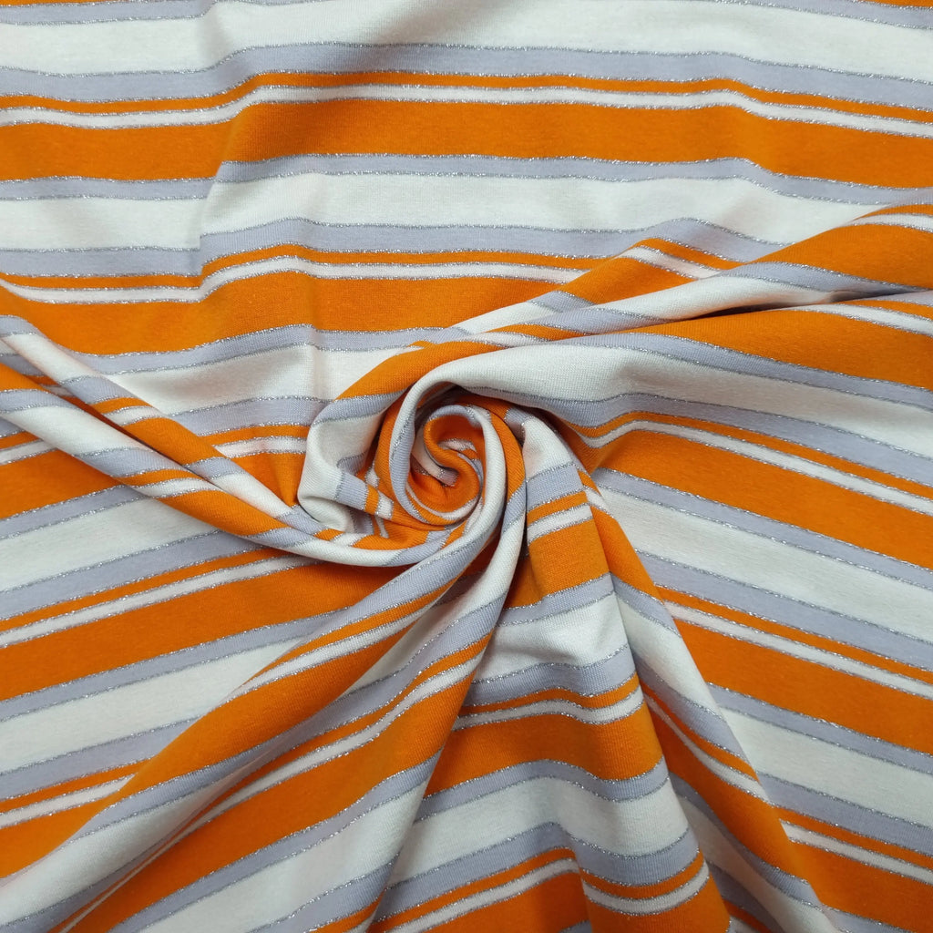 Viskosejersey gestreift weiß orange Lurex CSM-STOFFE