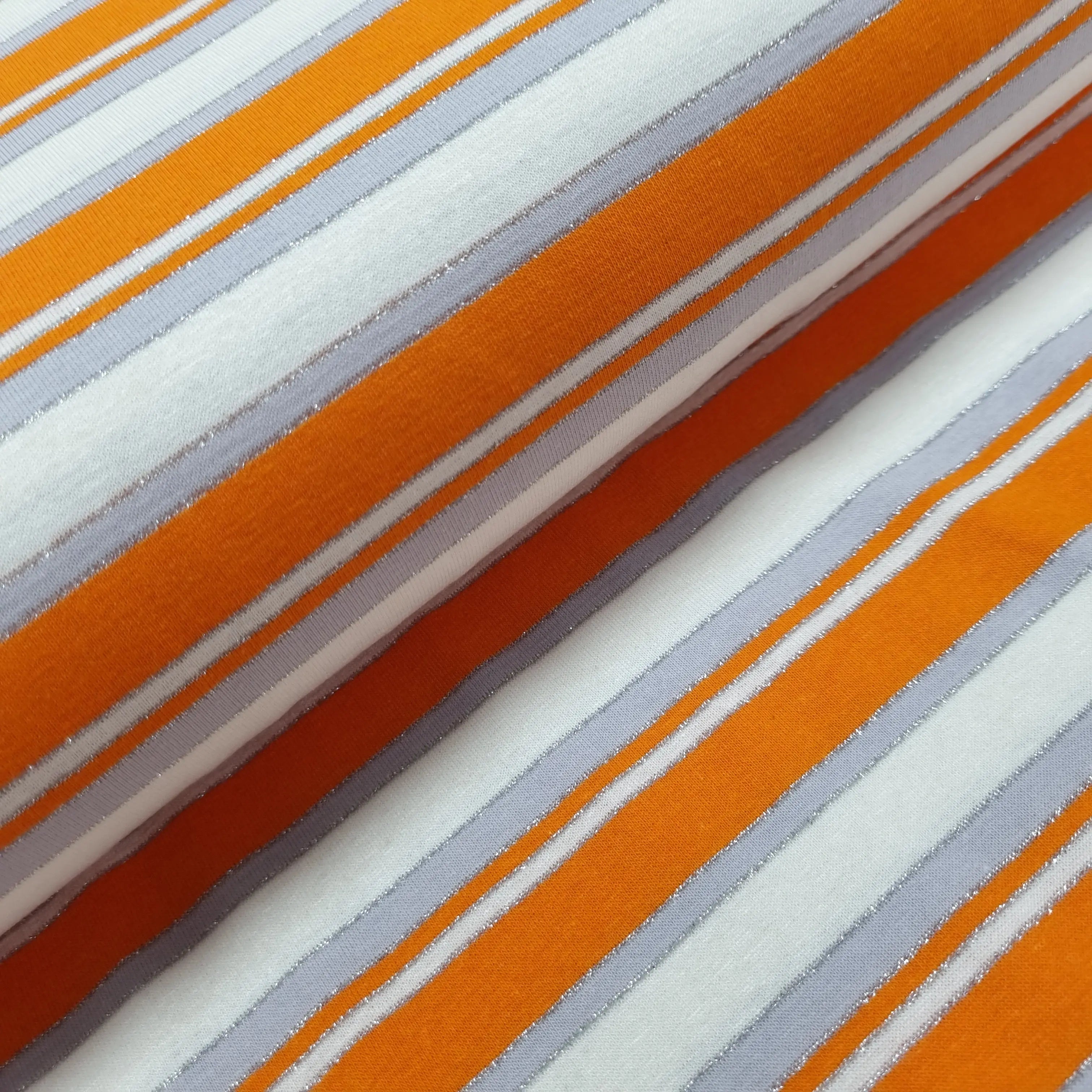 Viskosejersey gestreift weiß orange Lurex CSM-STOFFE