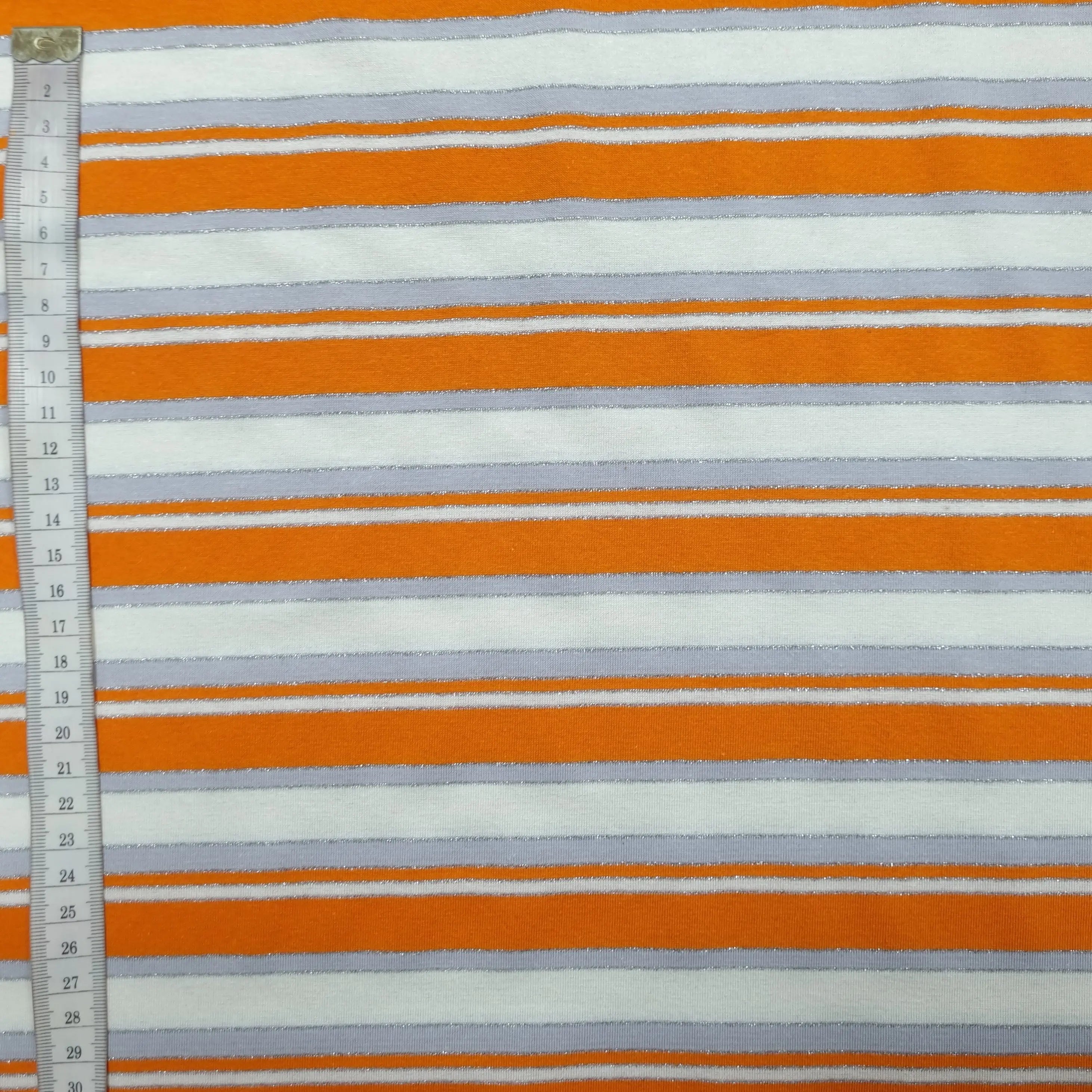 Viskosejersey gestreift weiß orange Lurex CSM-STOFFE