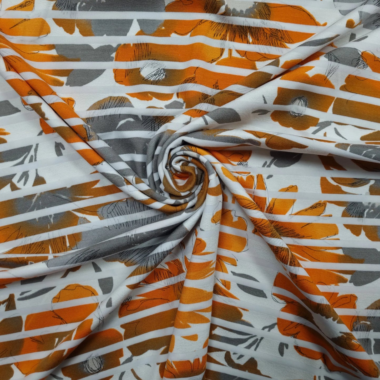 Viskosejersey mit Blumenmotiv und Streifen CSM-STOFFE