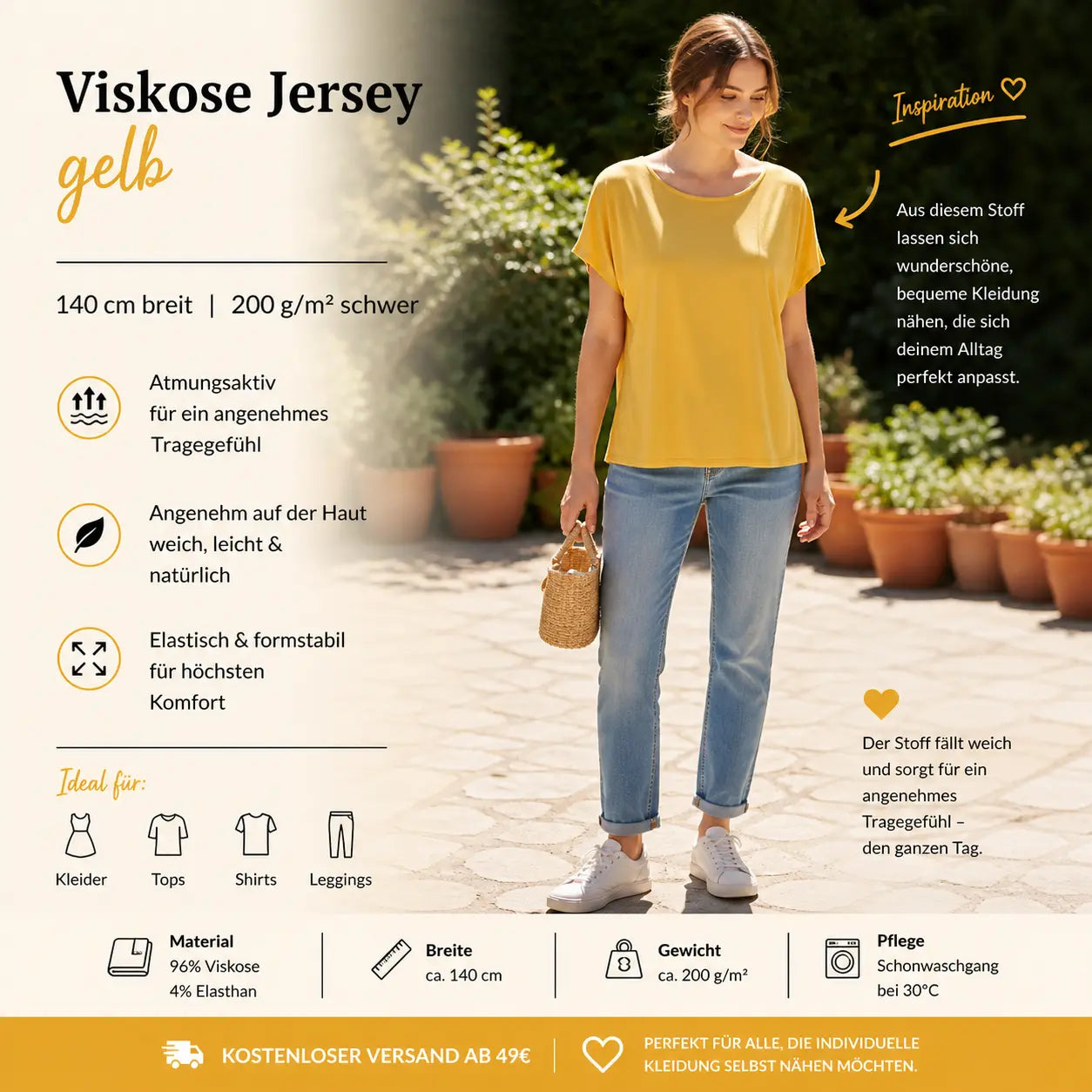 Viskosejersey uni Gelb CSM-STOFFE