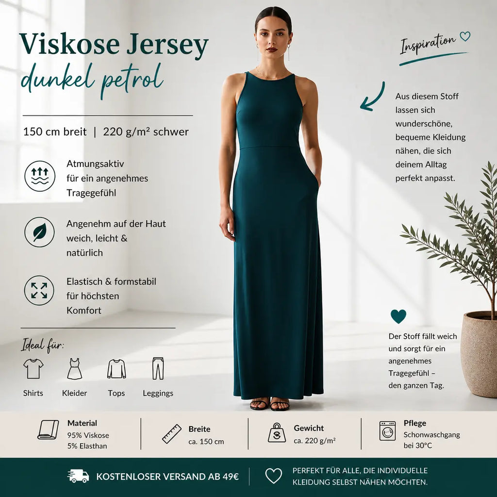 Viskosejersey uni dunkel petrol CSM-STOFFE