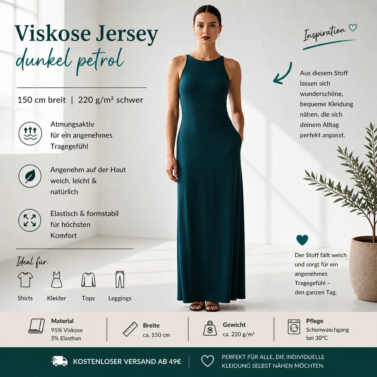 Viskosejersey uni dunkel petrol CSM-STOFFE