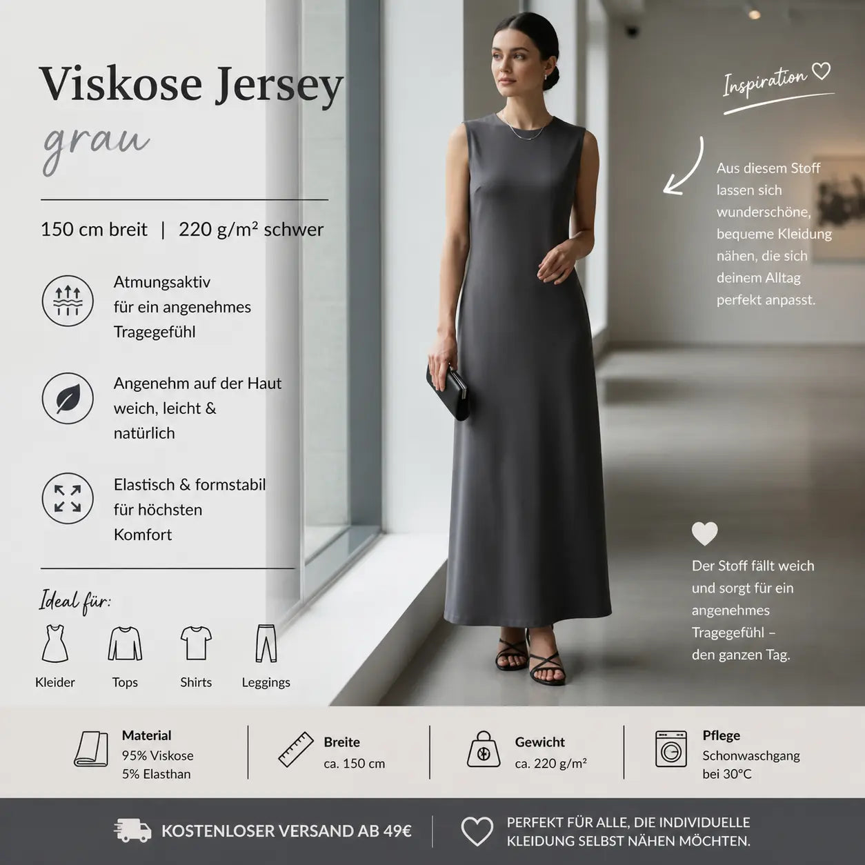 Viskosejersey uni grau CSM-STOFFE