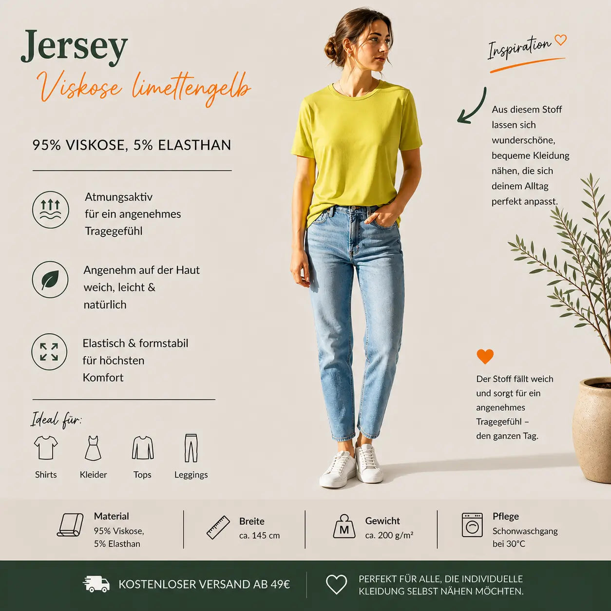 Viskosejersey uni limettengelb CSM-STOFFE