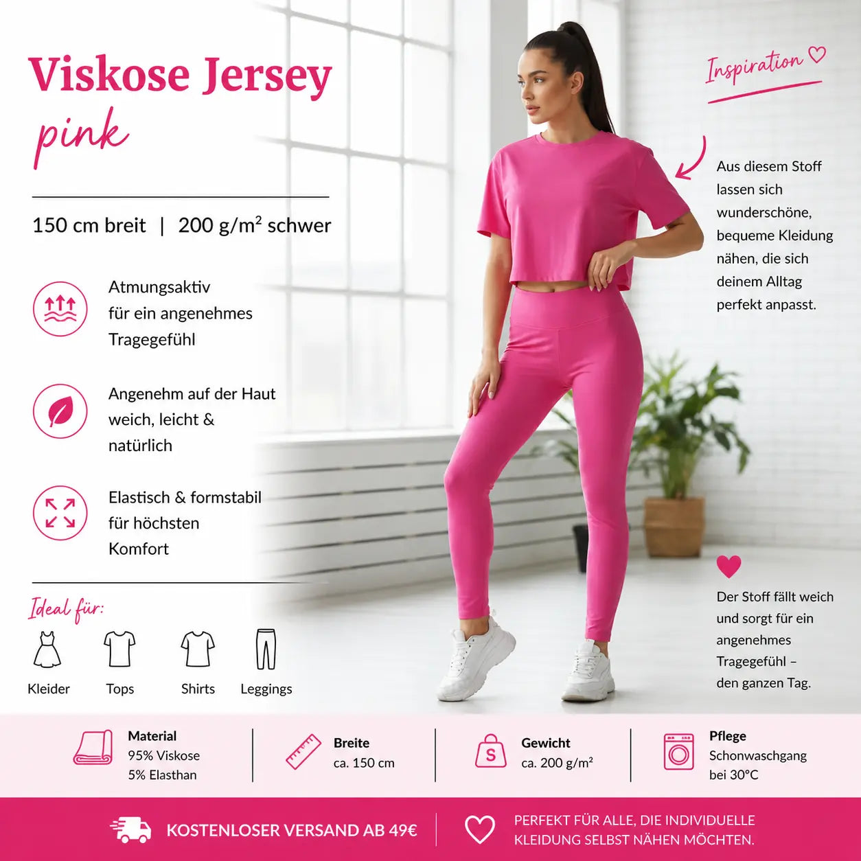 Viskosejersey uni pink CSM-STOFFE