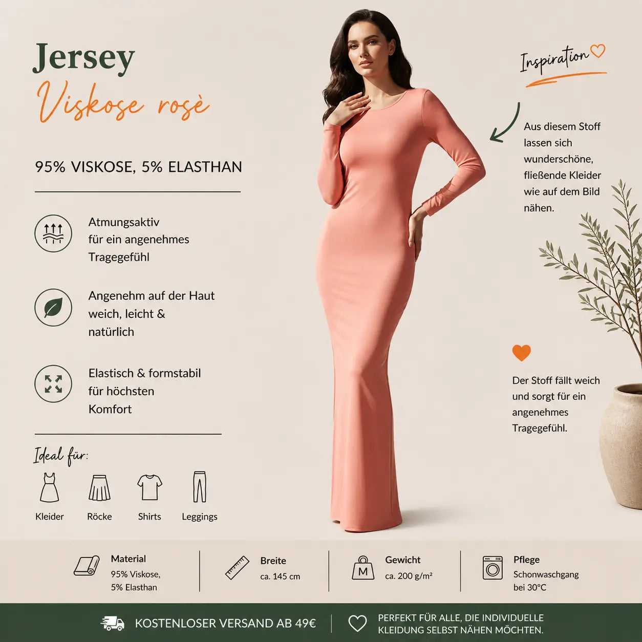 Viskosejersey uni rosè CSM-STOFFE