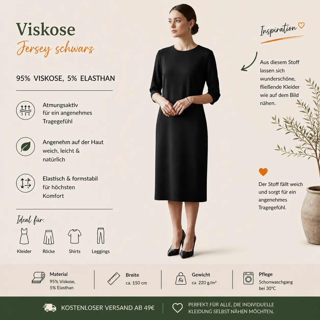 Viskosejersey uni schwarz CSM-STOFFE