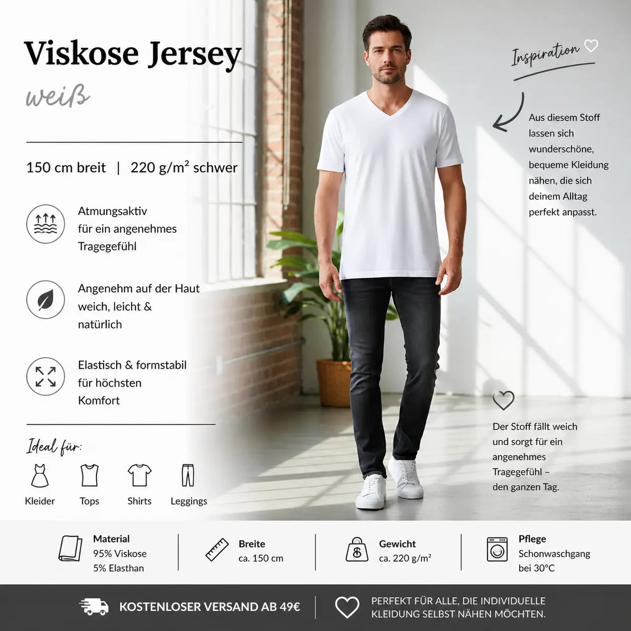 Viskosejersey uni weiß CSM-STOFFE
