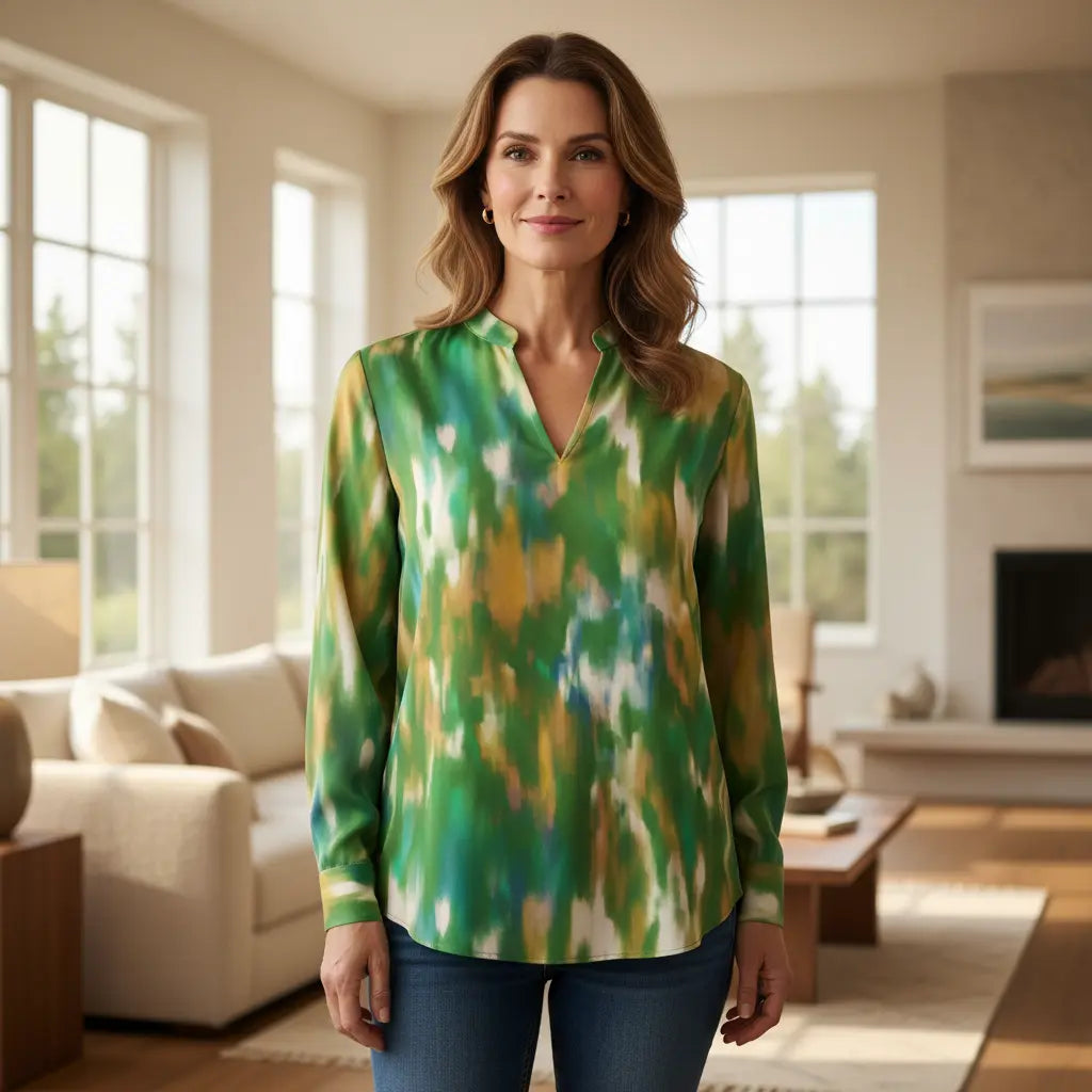 Bluse aus Viskosesatin mit abstraktem Muster