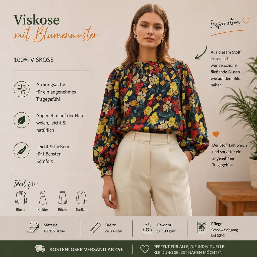 Viskosestoff ECOVERO™ Blumen gelb CSM-STOFFE
