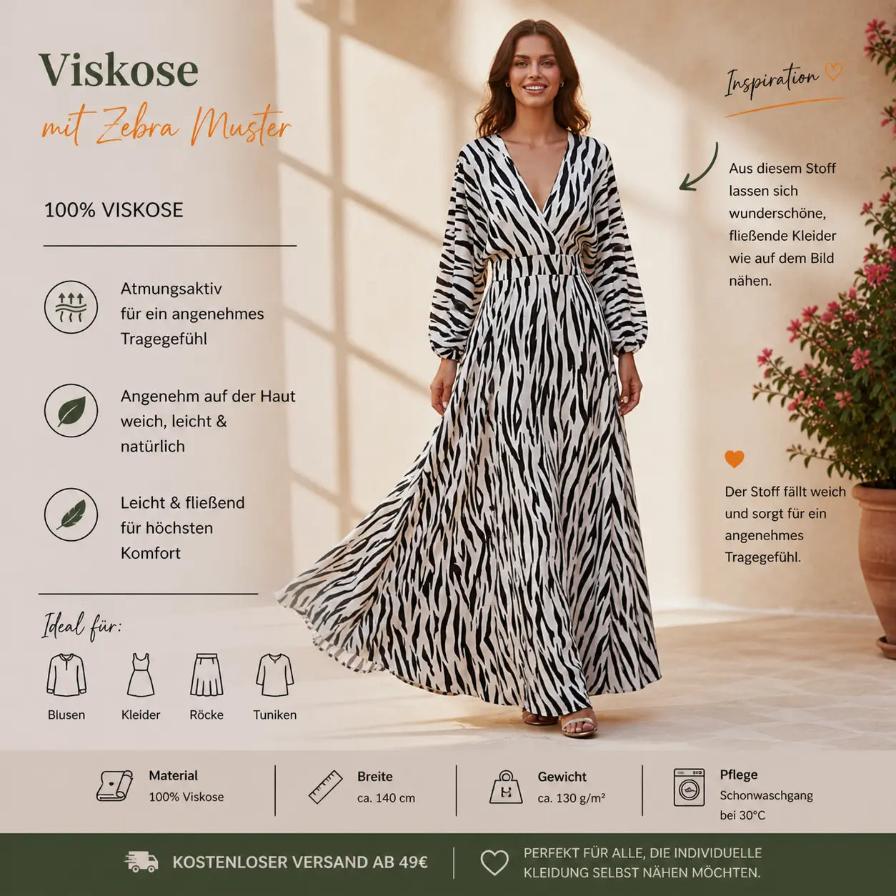 Viskosestoff Zebra schwarz/weiß CSM-STOFFE