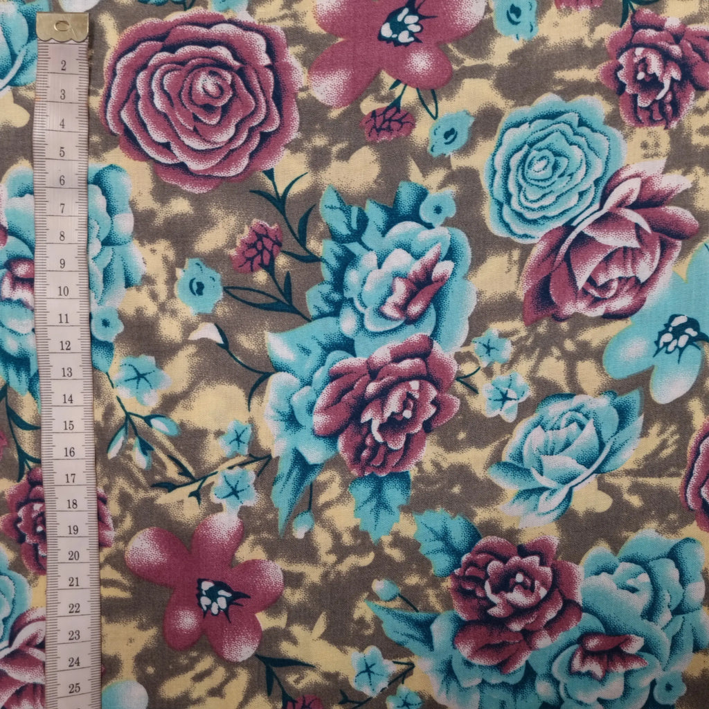Viskosestoff bedruckt mit Blumenmuster braun CSM-STOFFE