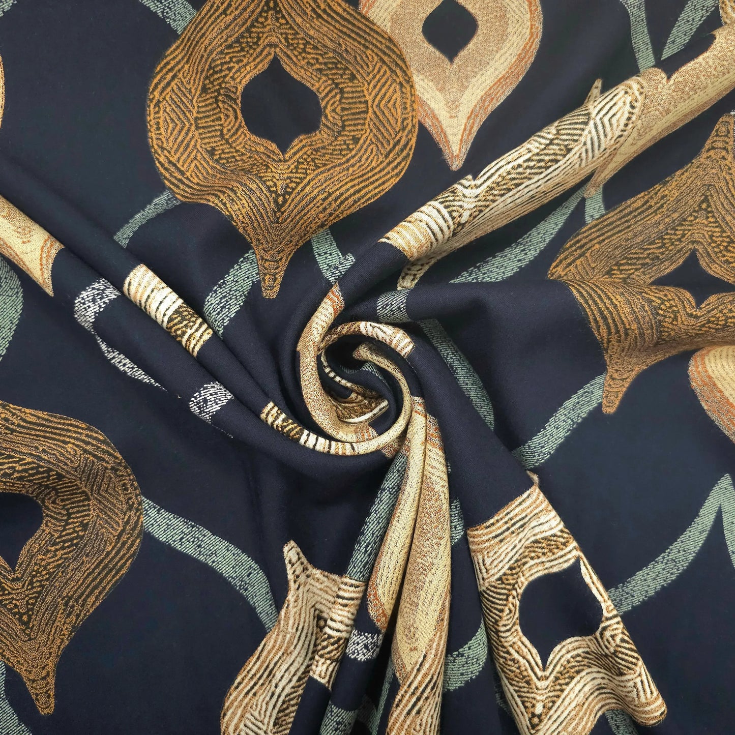 Viskosestoff dunkelblau mit Ornamenten CSM-STOFFE