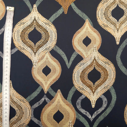 Viskosestoff dunkelblau mit Ornamenten CSM-STOFFE