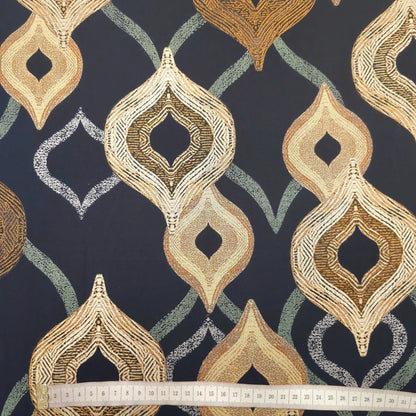 Viskosestoff dunkelblau mit Ornamenten CSM-STOFFE