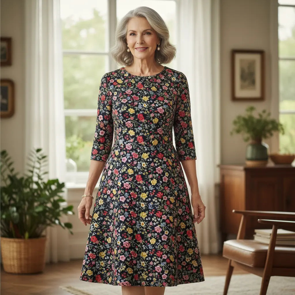 Kleid für ältere Dame mit Blumenmuster