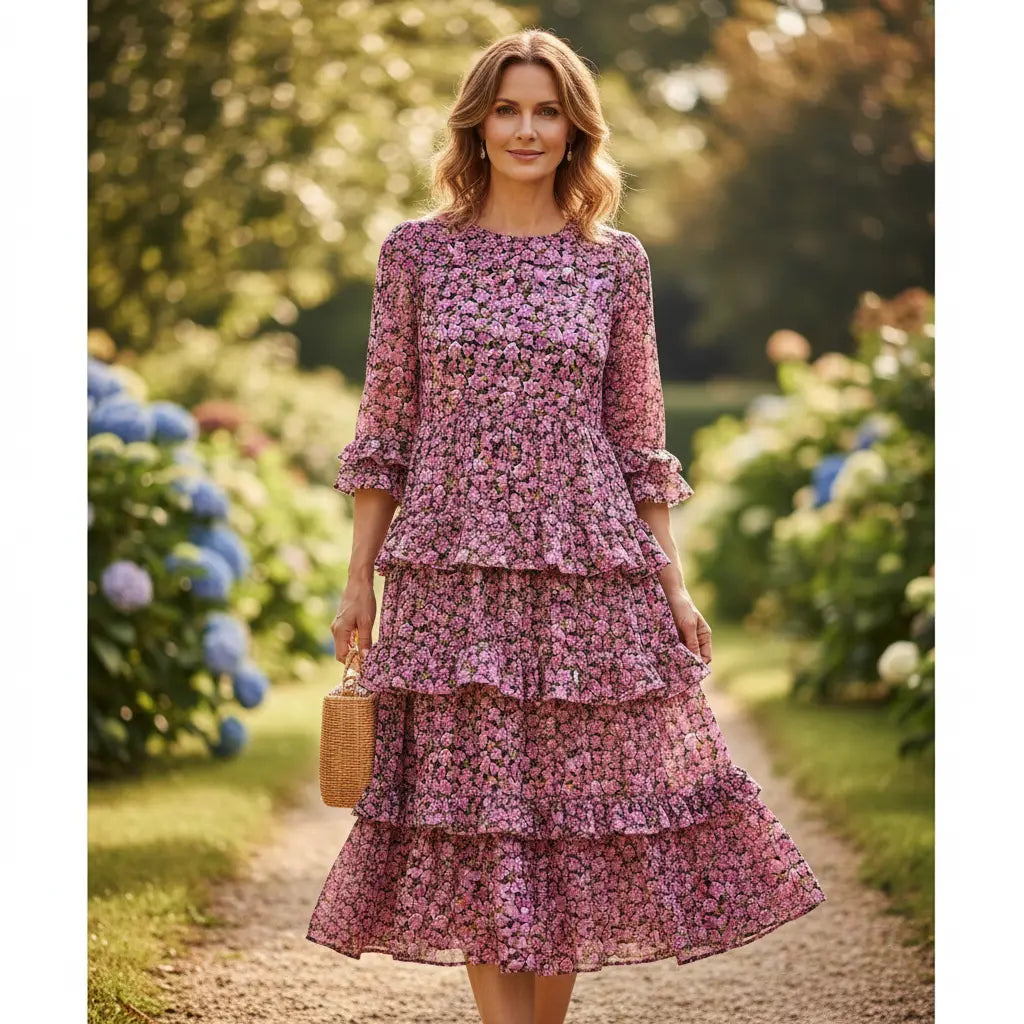 Stufenkleid mit rosa Rosen