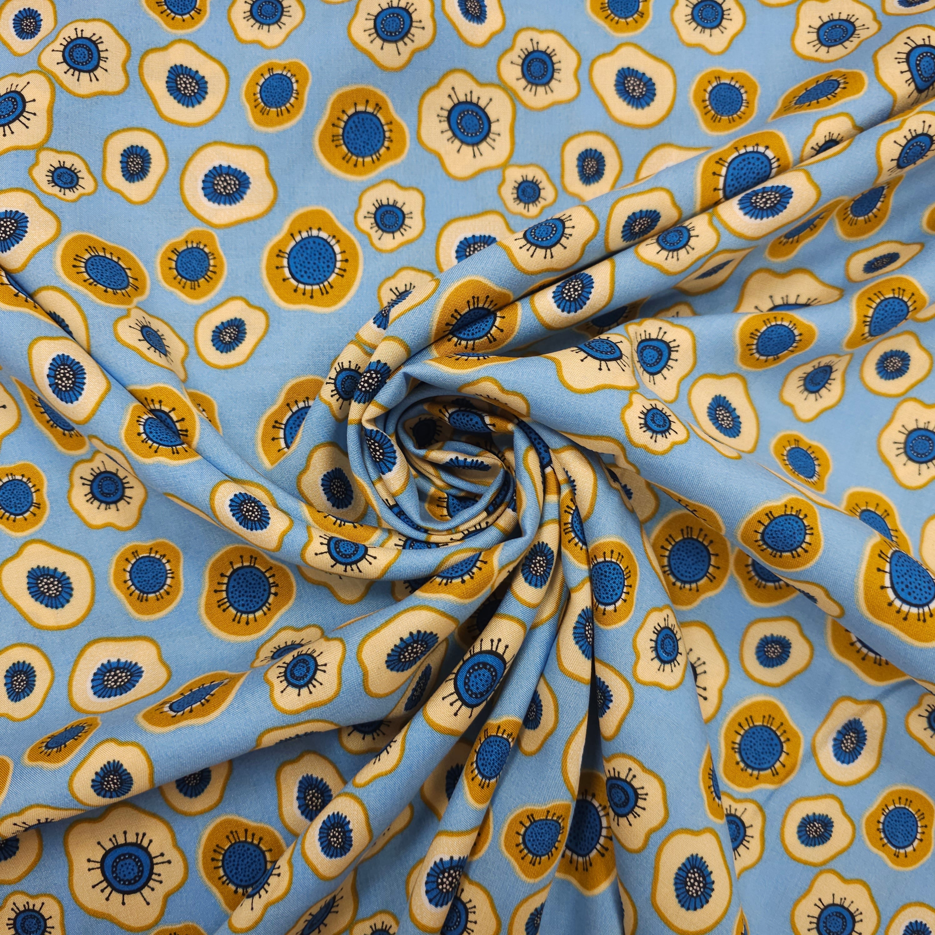 Viskosestoff mit Blumen blau CSM-STOFFE