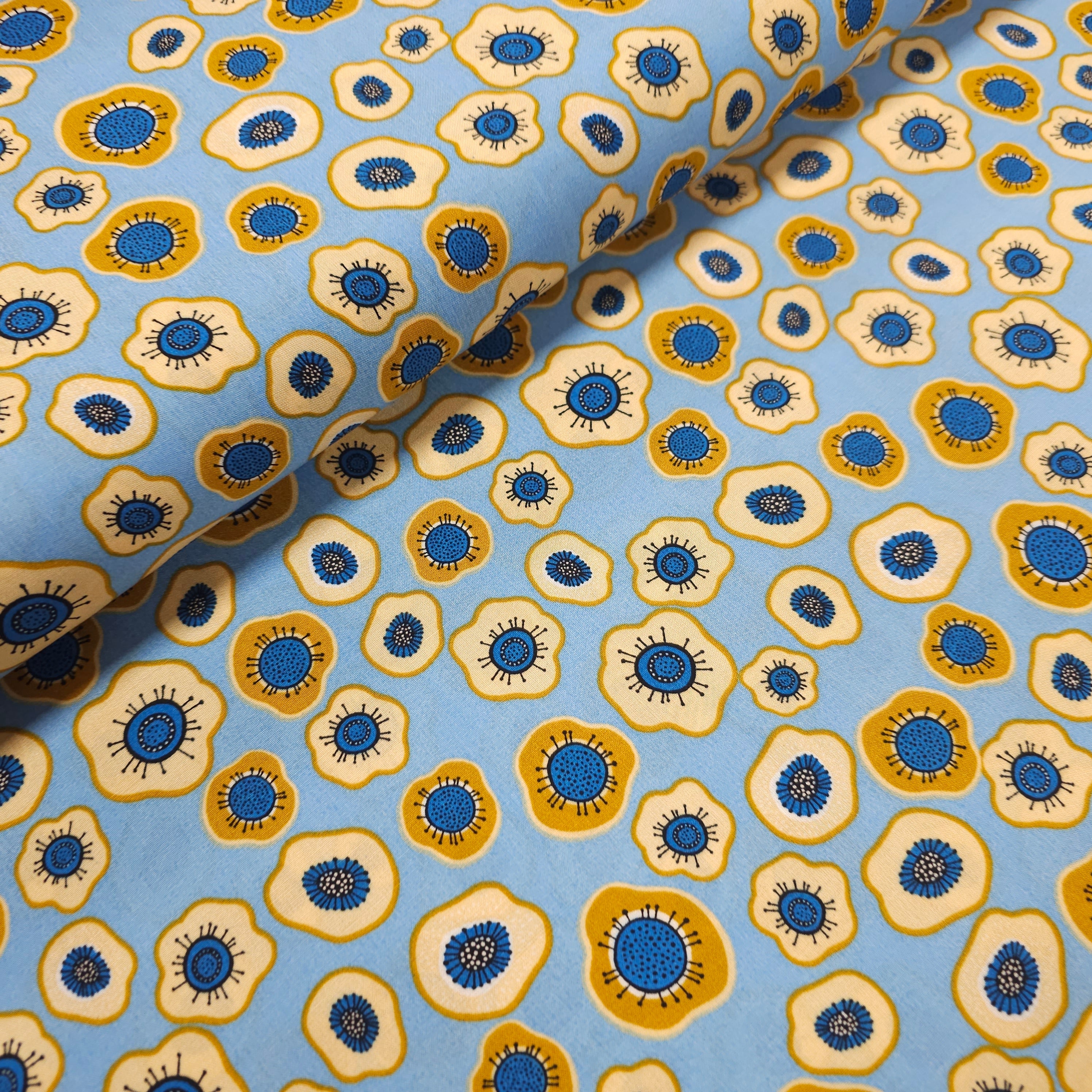 Viskosestoff mit Blumen blau CSM-STOFFE