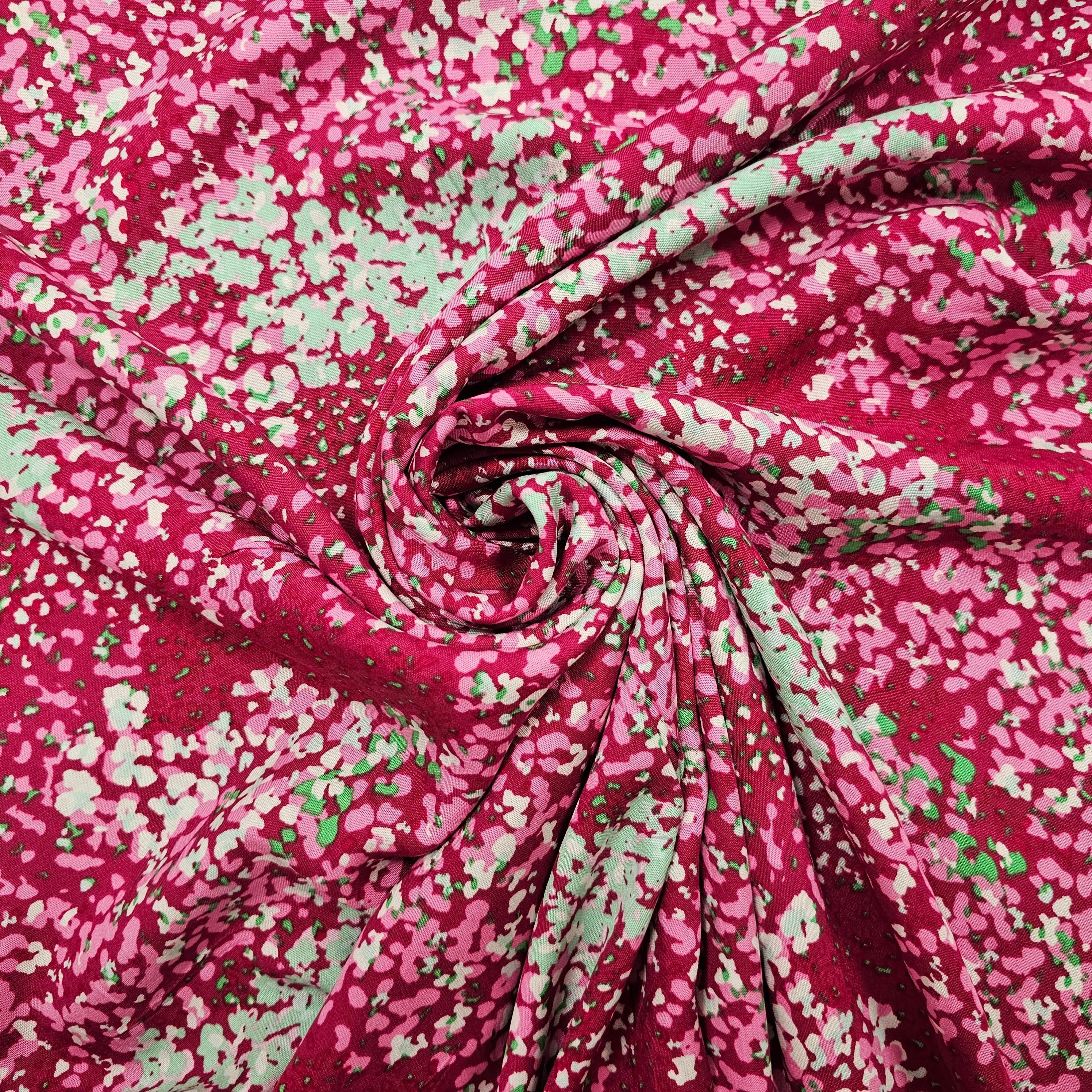 Viskosestoff mit Blumen pink CSM-STOFFE